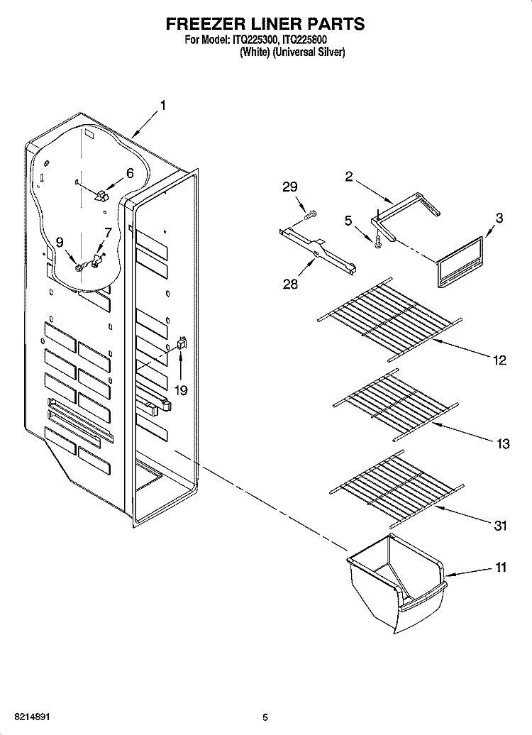 FREEZER LINER PARTS Diagram and Parts List for ITQ225300  Inglis Refrigerator