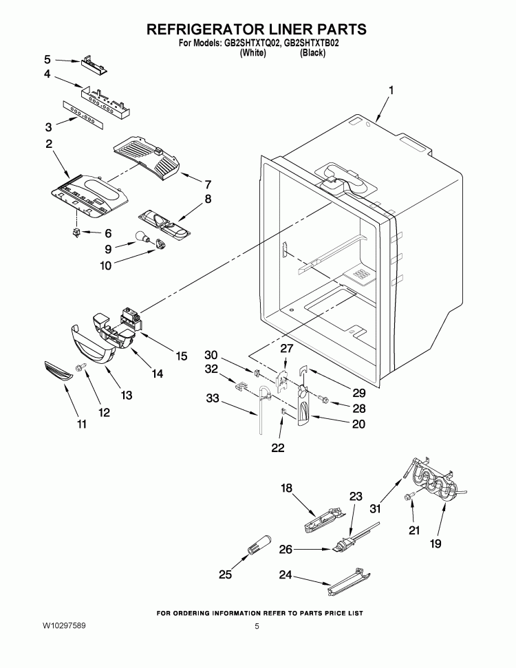 REFRIGERATOR LINER PARTS Diagram and Parts List for GB2SHTXTB02  Whirlpool Refrigerator