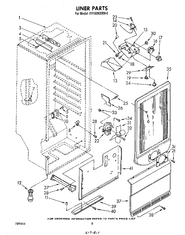 LINER Diagram and Parts List for EV190NXRN0  Whirlpool Freezer