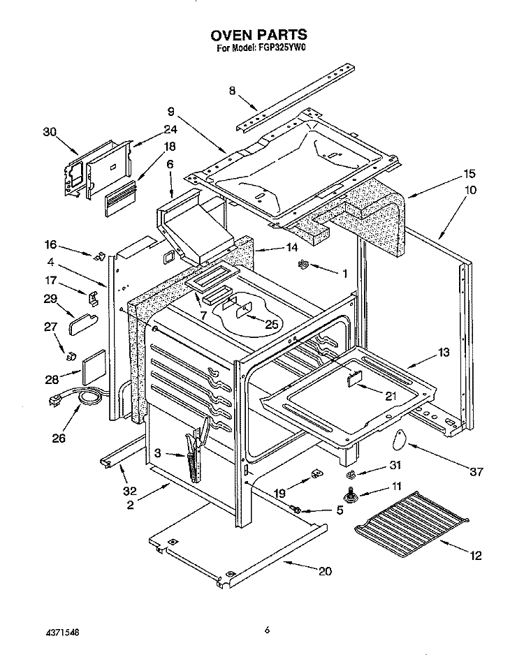 OVEN Diagram and Parts List for FGP325YL0  Roper Range