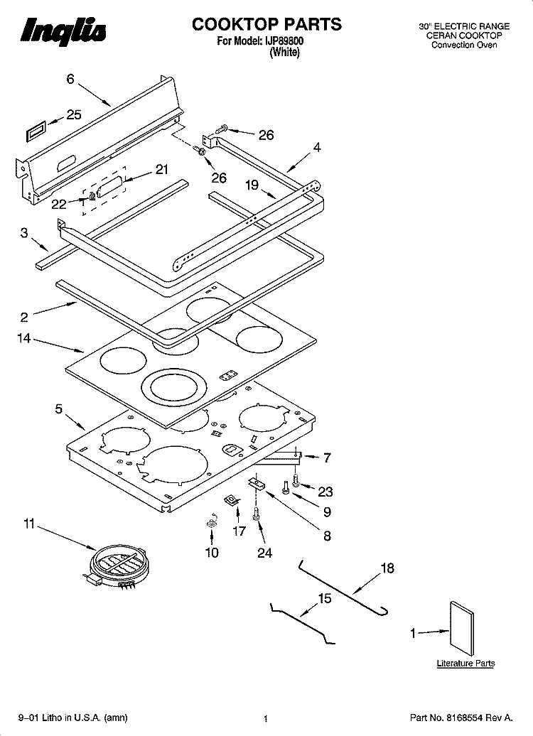 COOKTOP PARTS Diagram and Parts List for IJP89800  Inglis Range