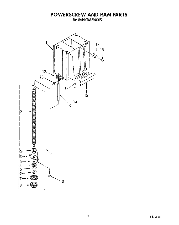 POWERSCREW AND RAM Diagram and Parts List for TC8700XYP2  Whirlpool Trash Compactor