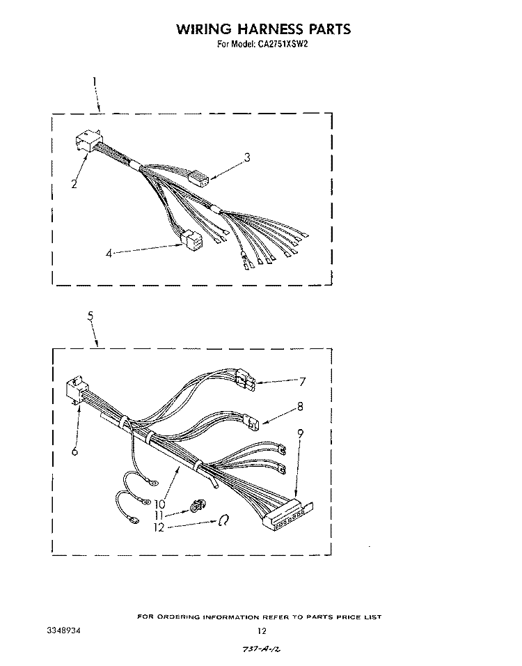 WIRING HARNESS Diagram and Parts List for CA2751XSW2  Whirlpool Washer