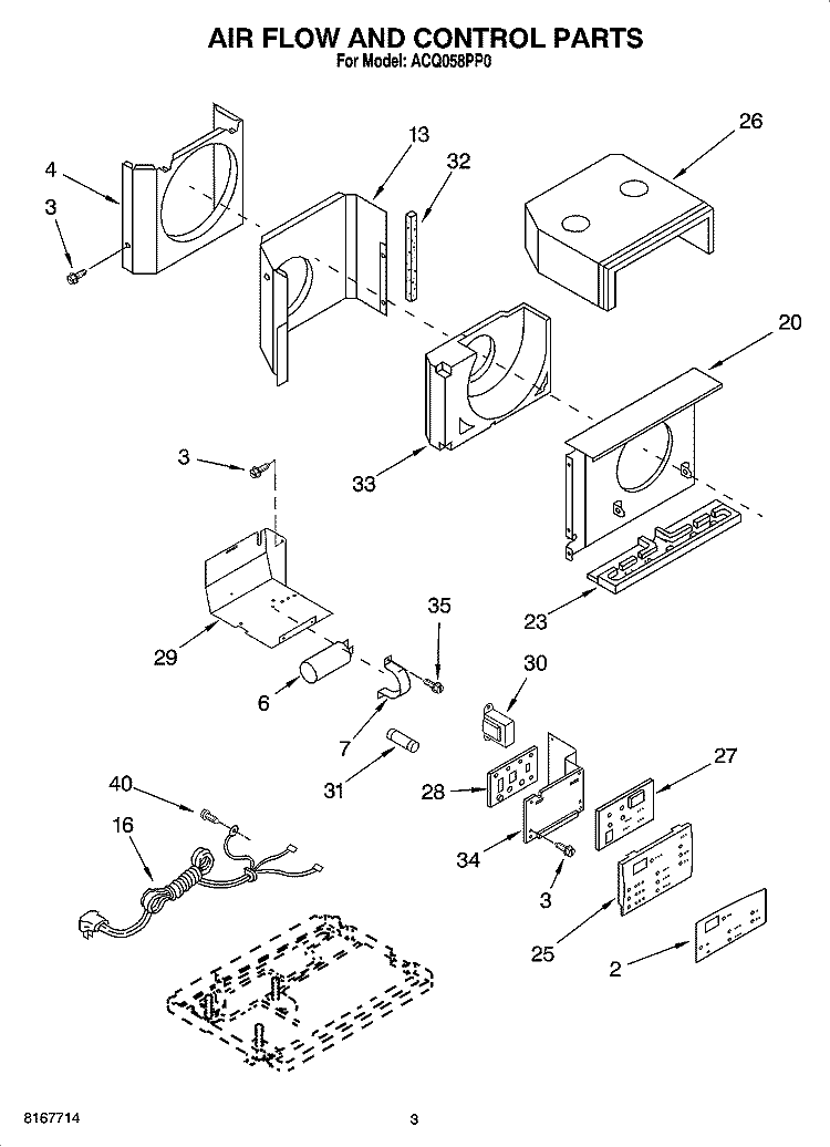 AIR FLOW AND CONTROL PARTS Diagram and Parts List for ACQ058PP0  Whirlpool Air Conditioner