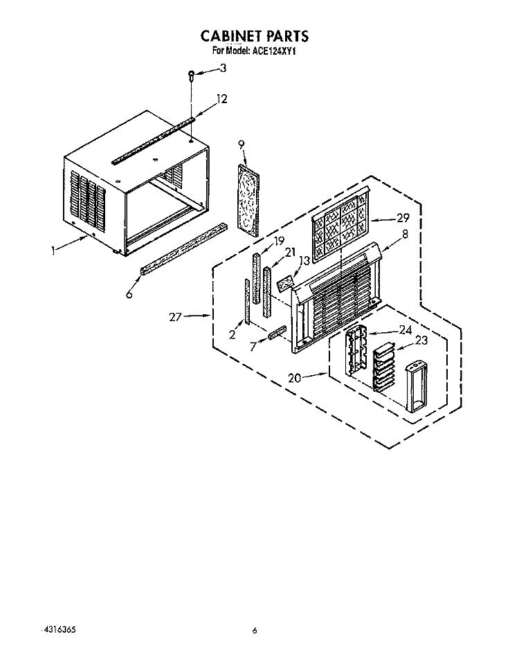CABINET PARTS Diagram and Parts List for ACE124XY1  Whirlpool Air Conditioner