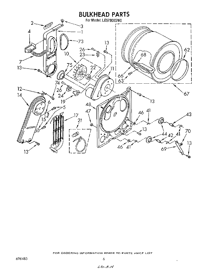SECTION Diagram and Parts List for LE5790XSW0  Whirlpool Dryer