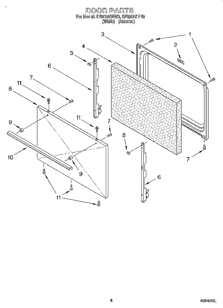 DOOR, LIT/OPTIONAL Diagram and Parts List for SF3000SEN0  Whirlpool Range