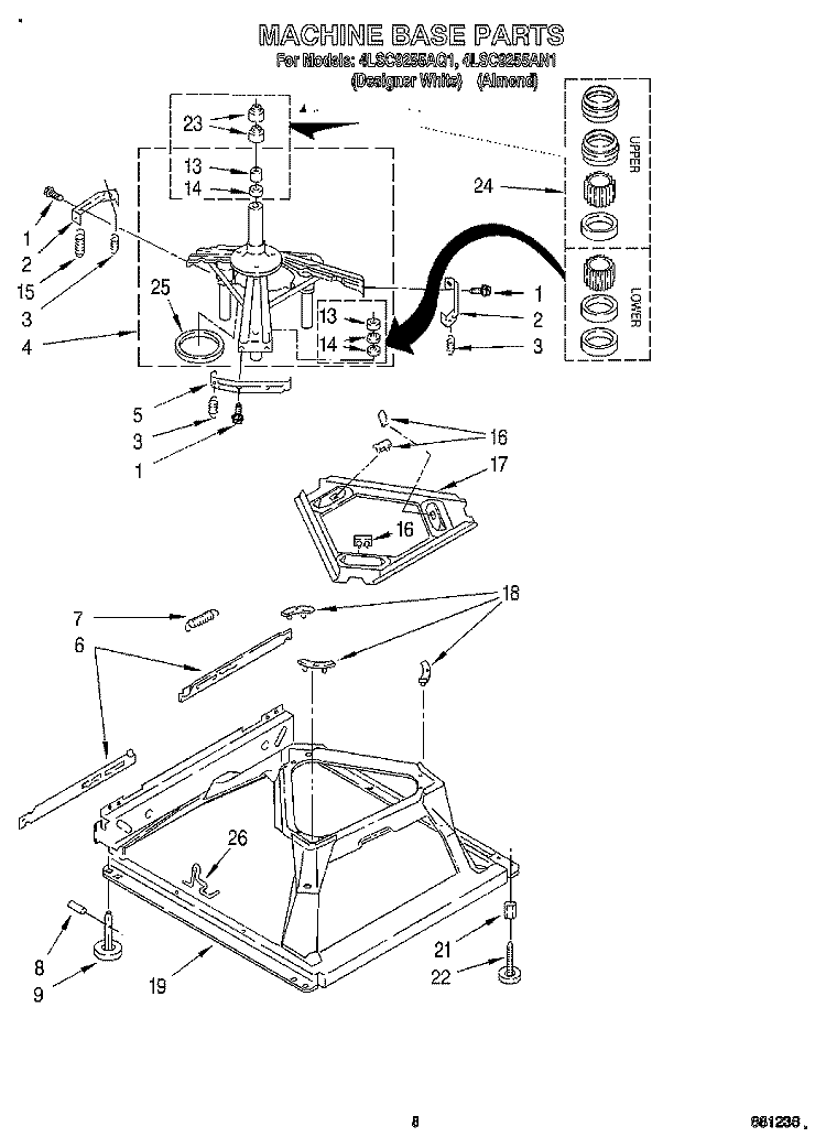 MACHINE BASE Diagram and Parts List for 4LSC9255AQ1  Whirlpool Washer