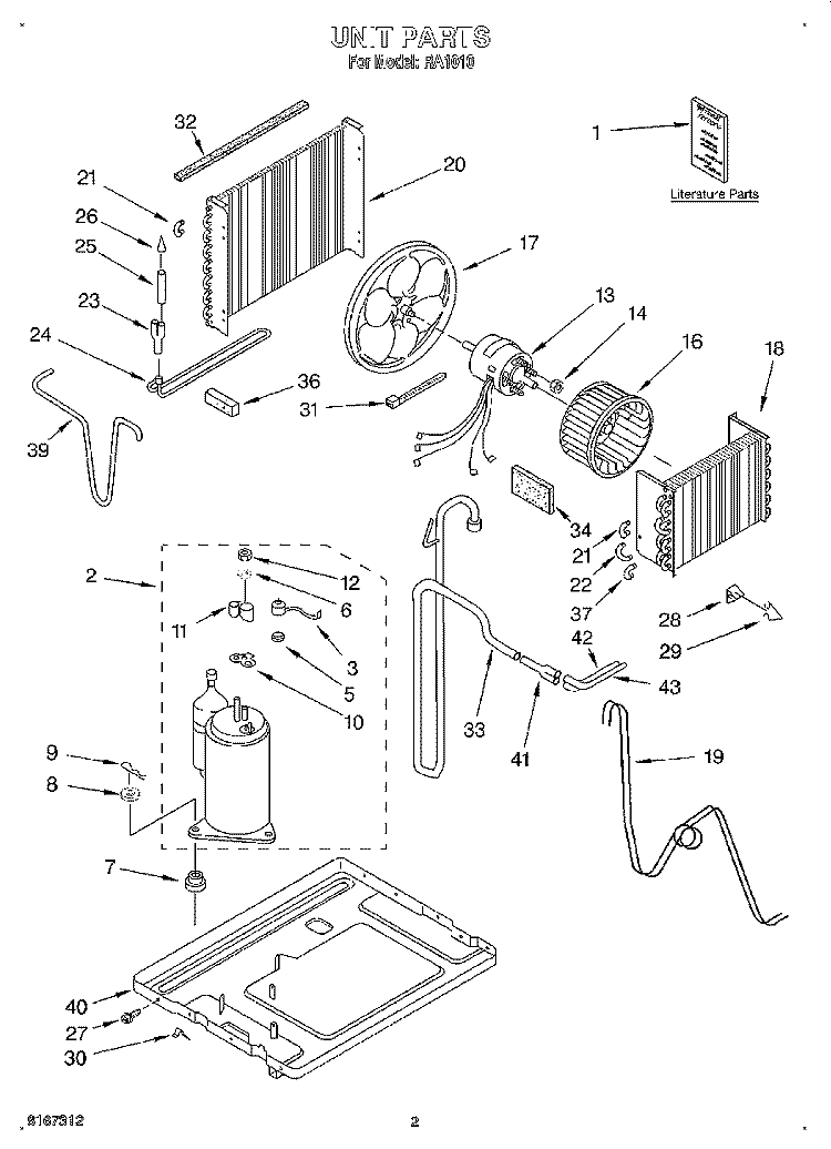 UNIT, LITERATURE Diagram and Parts List for RA1010  Whirlpool Air Conditioner