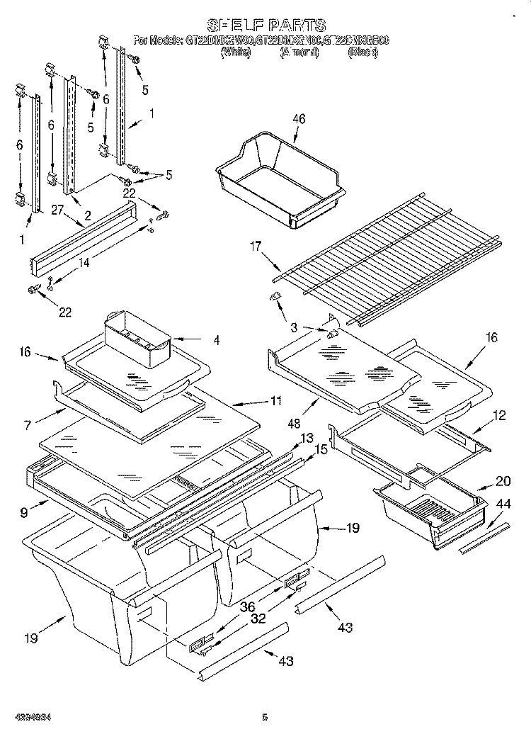 SHELF Diagram and Parts List for GT22DMXGN00  Whirlpool Refrigerator