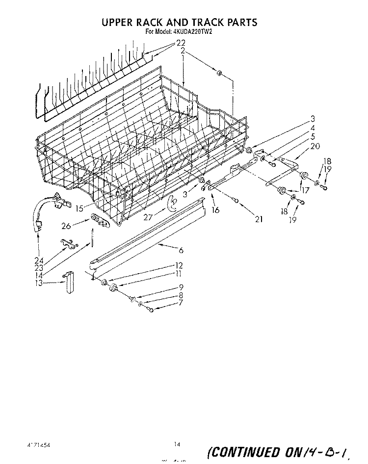 UPPER RACK AND TRACK Diagram and Parts List for 4KUDA220TW2  KitchenAid Dishwasher