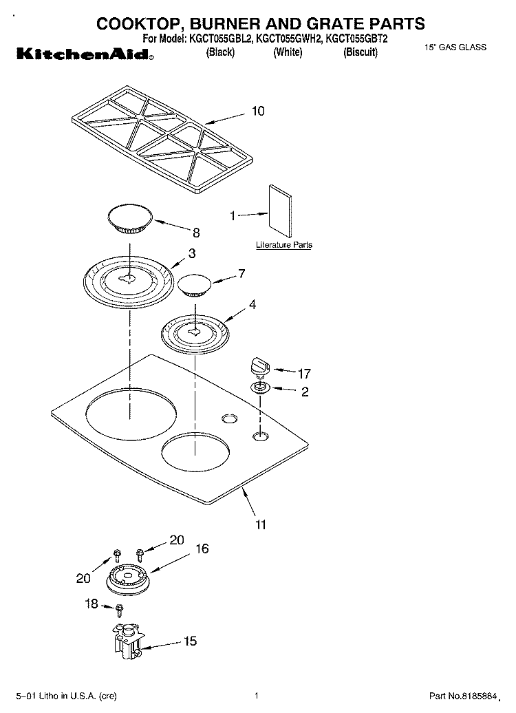 SECTION Diagram and Parts List for KGCT055GBT2  KitchenAid Cooktop