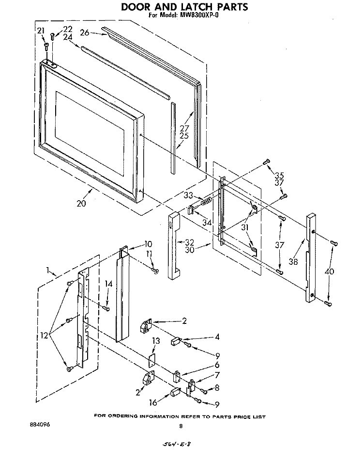DOOR AND LATCH Diagram and Parts List for MW8300XP0  Whirlpool Microwave