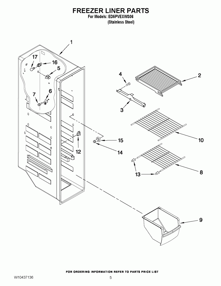 FREEZER LINER PARTS Diagram and Parts List for ED5PVEXWS06  Whirlpool Refrigerator