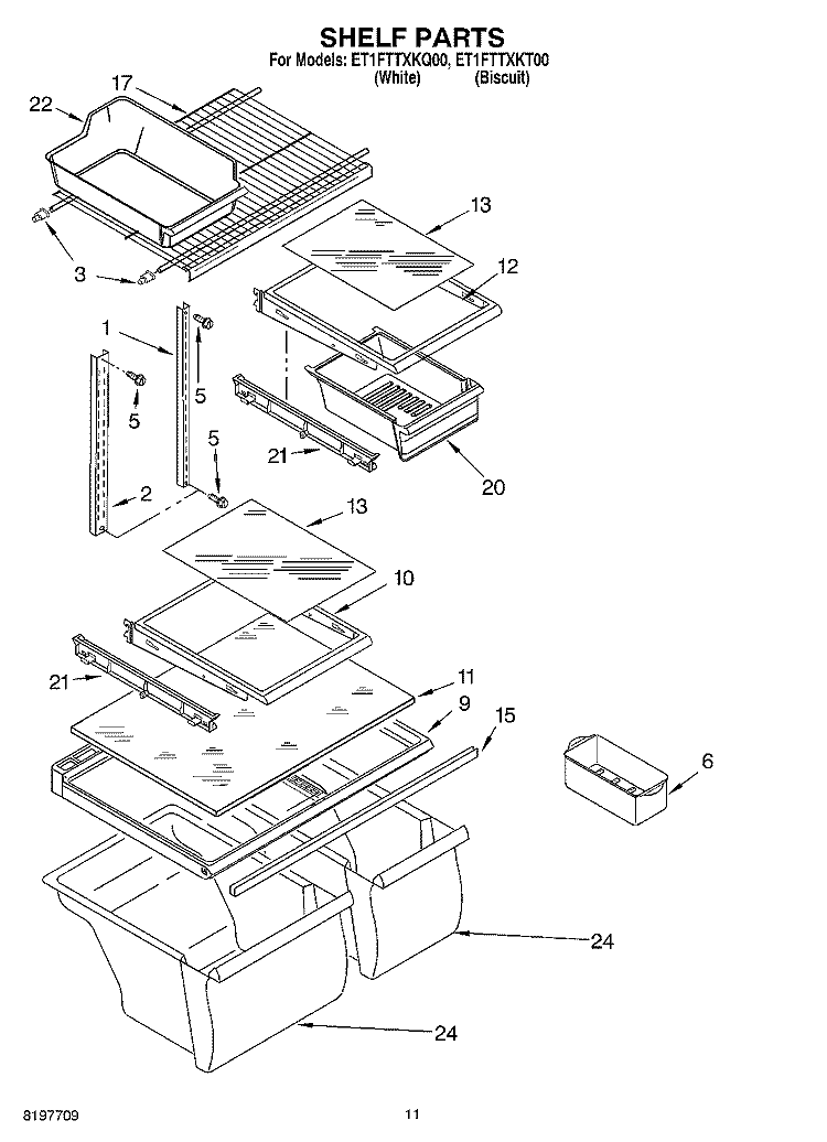 SHELF Diagram and Parts List for ET1FTTXKT00  Whirlpool Refrigerator