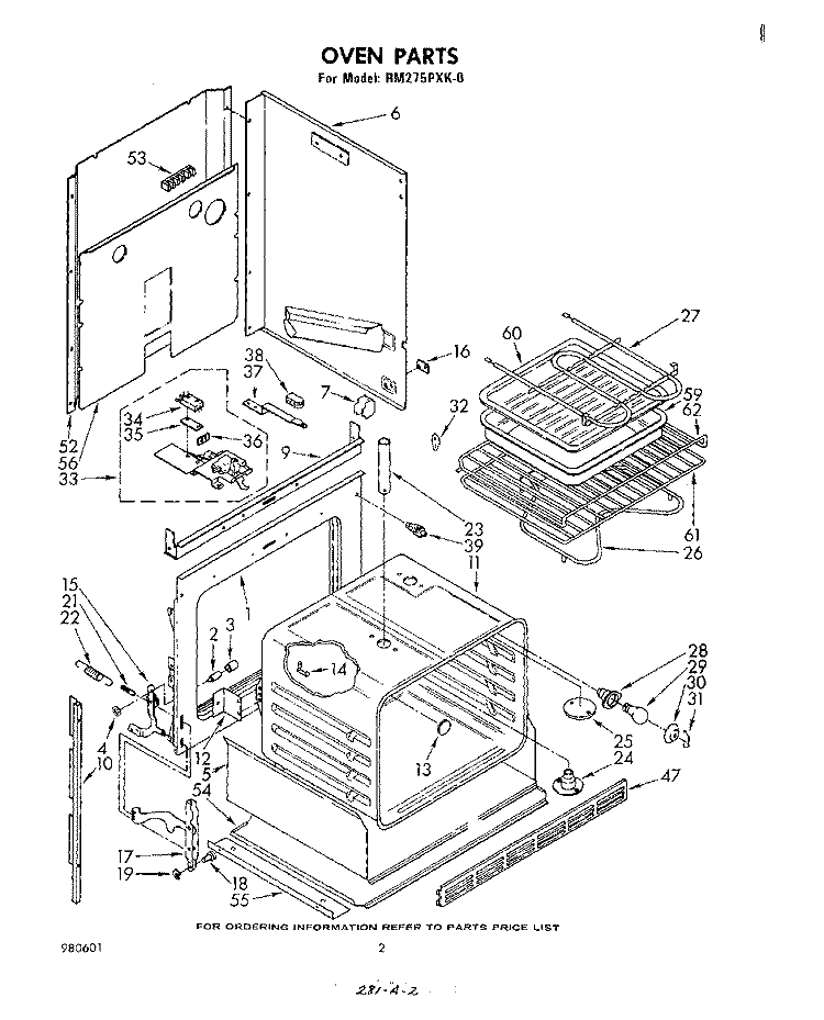 OVEN Diagram and Parts List for RM275PXK0  Whirlpool Microwave Oven Combo