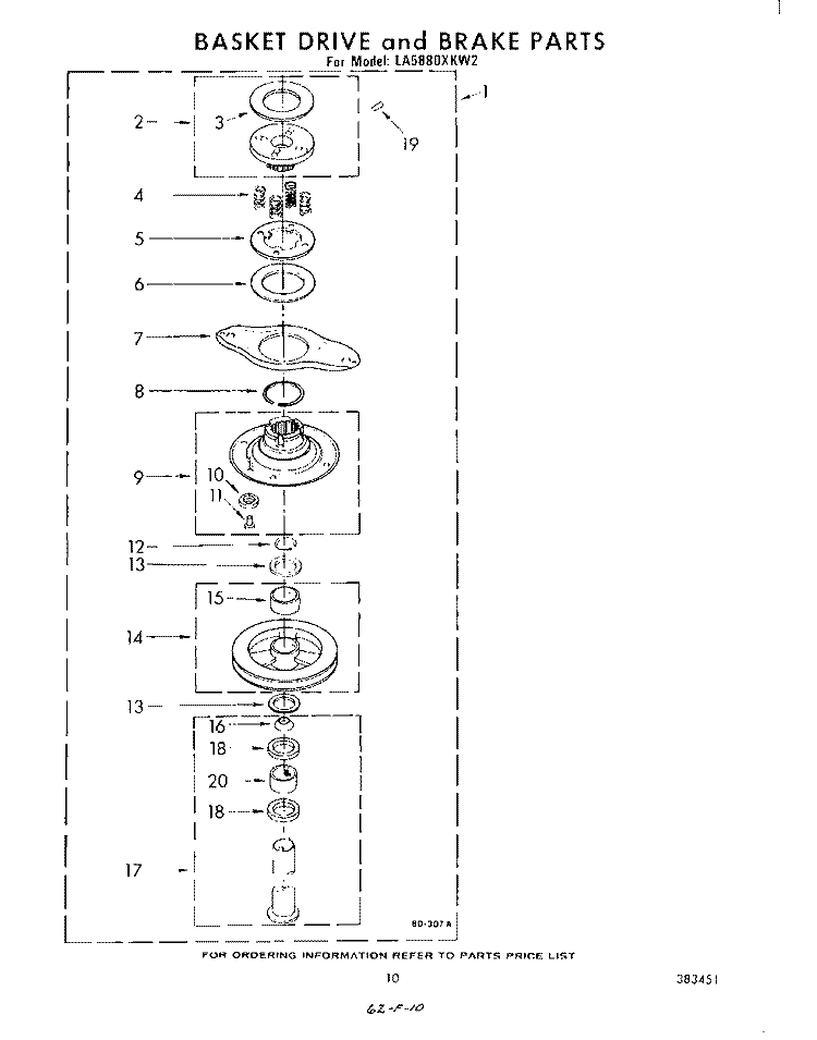 BASKET DRIVE AND BRAKE Diagram and Parts List for LA5880XKW2  Whirlpool Washer