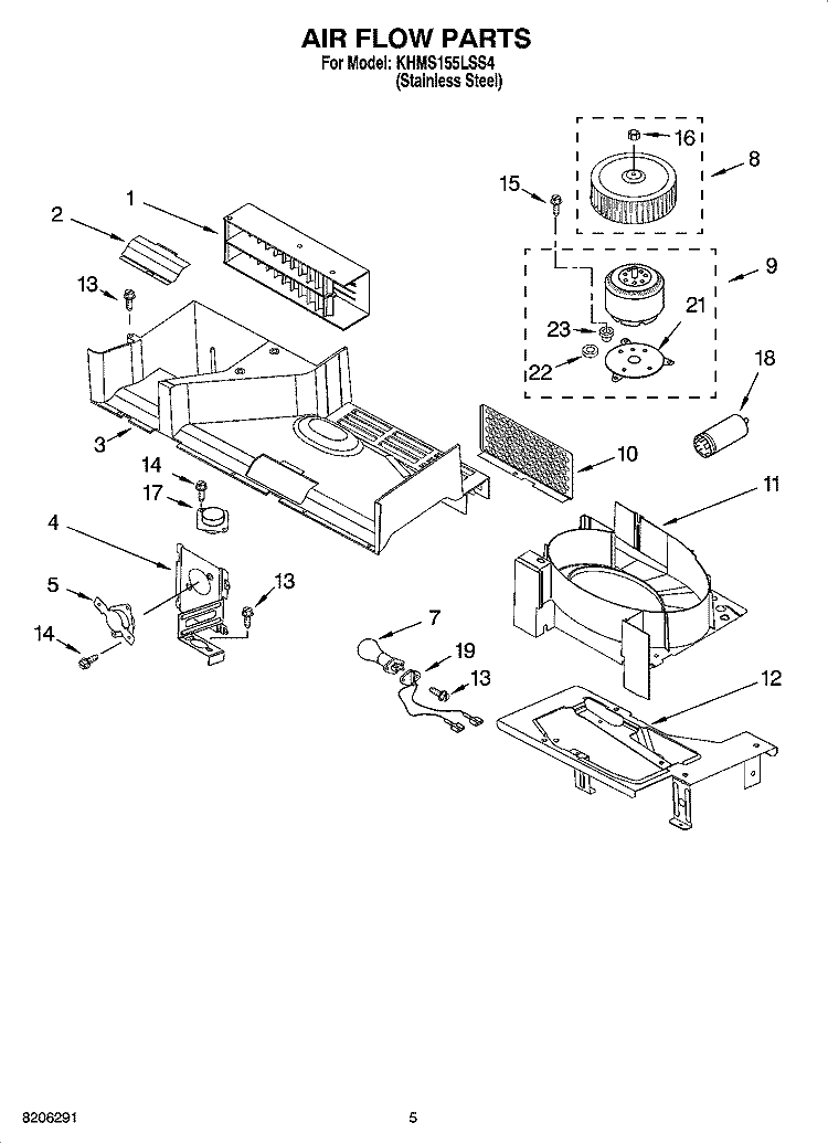 AIR FLOW PARTS Diagram and Parts List for KHMS155LSS4  KitchenAid Microwave