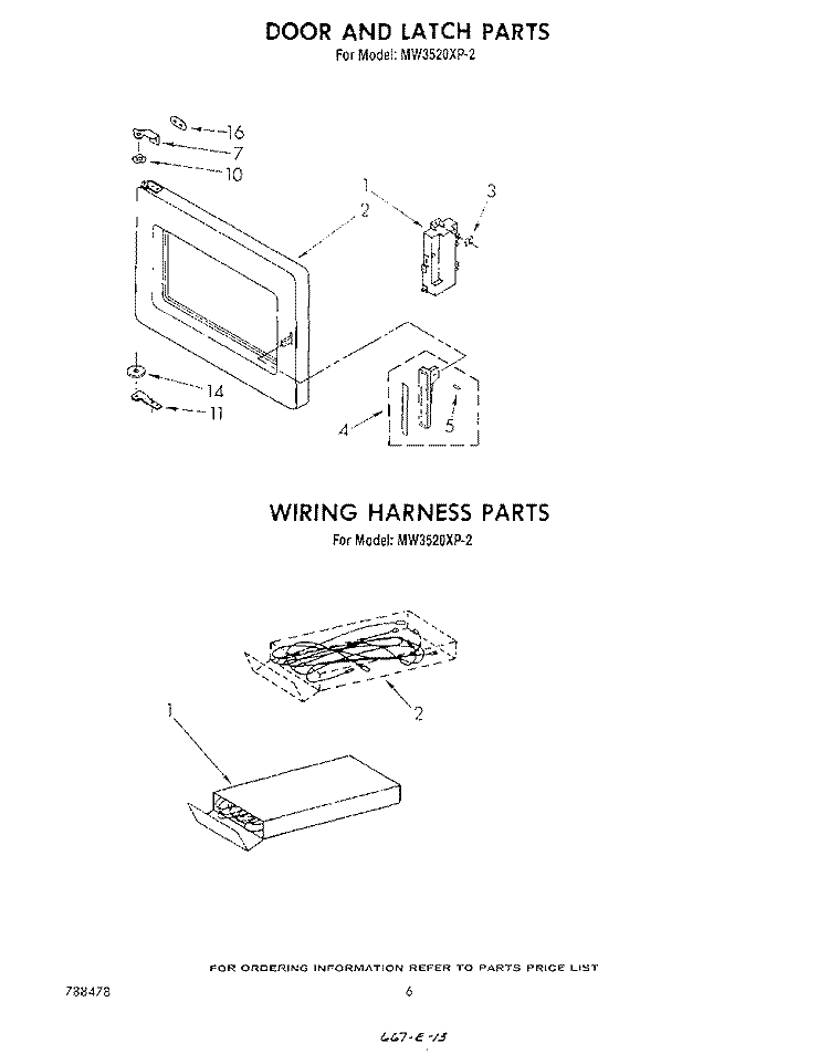 DOOR AND LATCH, WIRING HARNESS Diagram and Parts List for MW3520XP2  Whirlpool Microwave