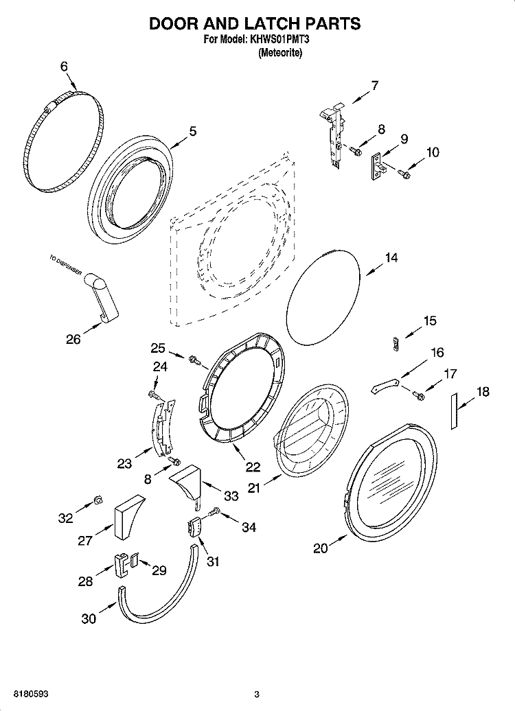 DOOR AND LATCH PARTS Diagram and Parts List for KHWS01PMT3  KitchenAid Washer