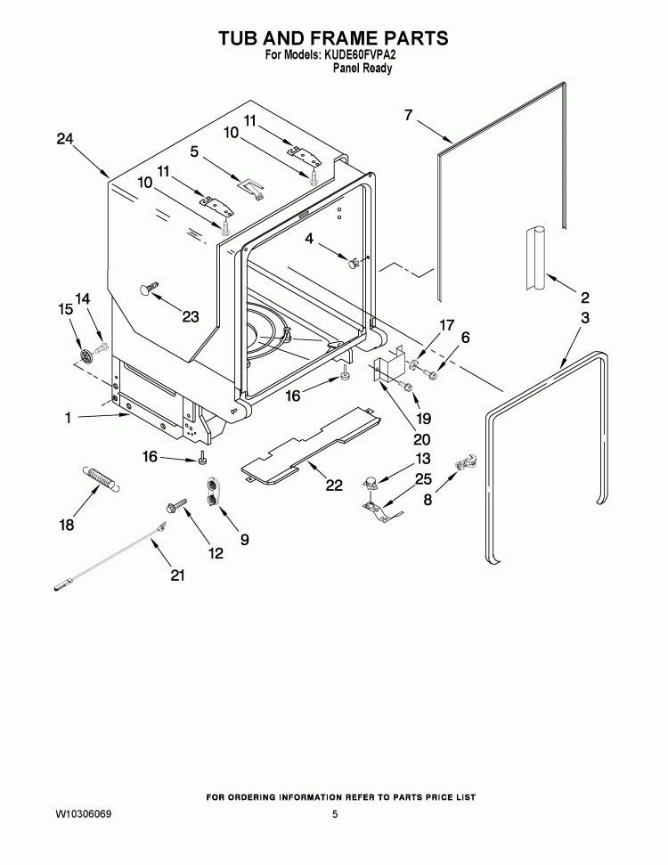 TUB AND FRAME PARTS Diagram and Parts List for KUDE60FVPA2  KitchenAid Dishwasher