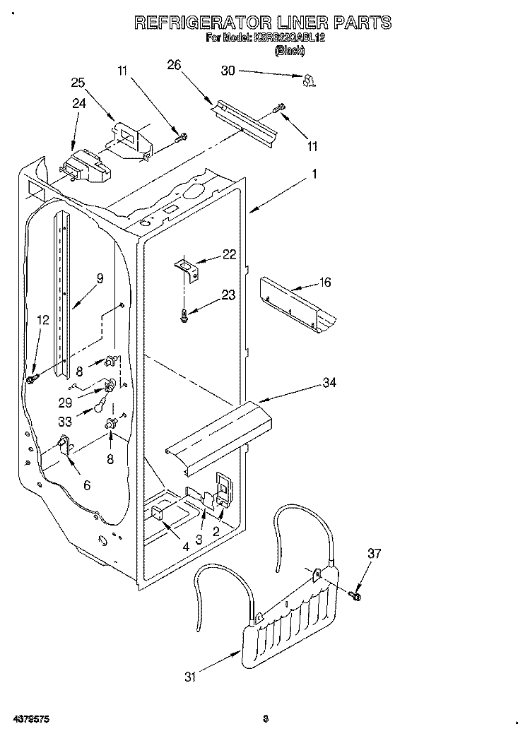 REFRIGERATOR LINER Diagram and Parts List for KSRB22QABL12  KitchenAid Refrigerator
