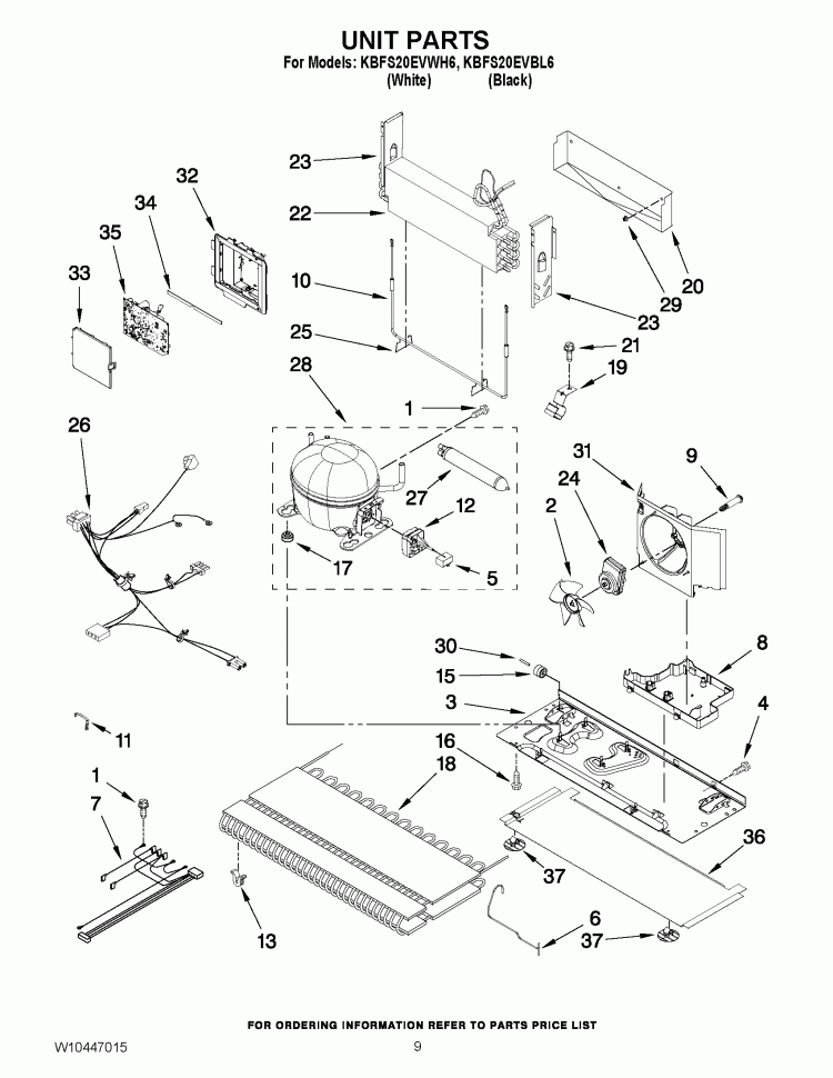 UNIT PARTS Diagram and Parts List for KBFS20EVBL6  KitchenAid Refrigerator