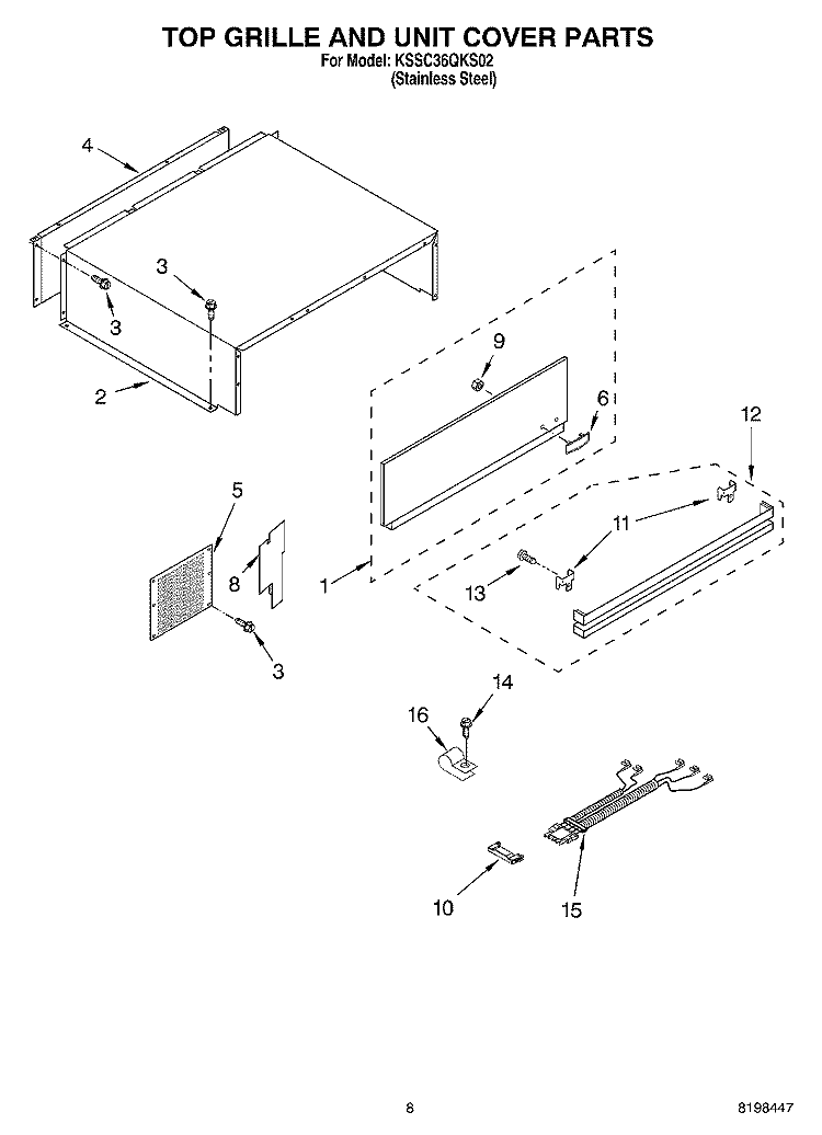 TOP GRILLE AND UNIT COVER PARTS Diagram and Parts List for KSSC36QKS02  KitchenAid Refrigerator