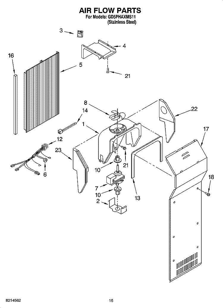 AIR FLOW PARTS Diagram and Parts List for GD5PHAXMS11  Whirlpool Refrigerator