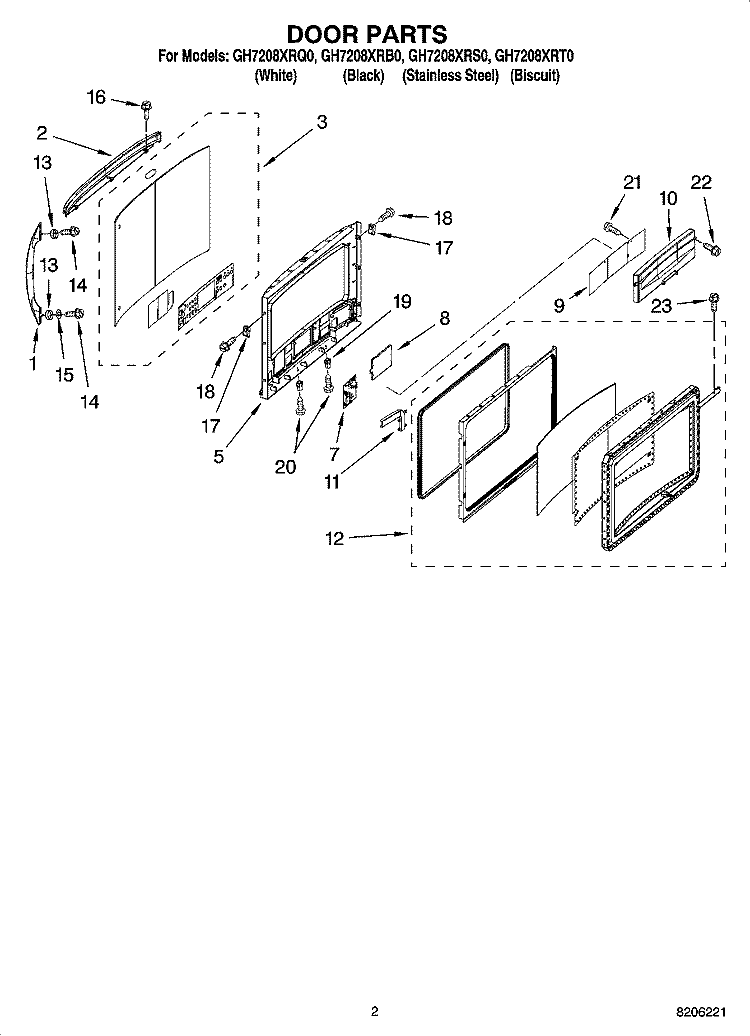 DOOR PARTS Diagram and Parts List for GH7208XRS0  Whirlpool Microwave