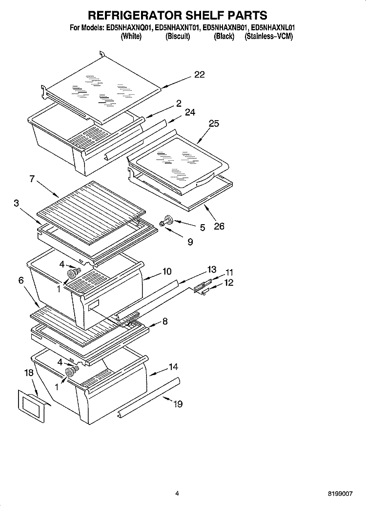 REFRIGERATOR SHELF PARTS Diagram and Parts List for ED5NHAXNB01  Whirlpool Refrigerator