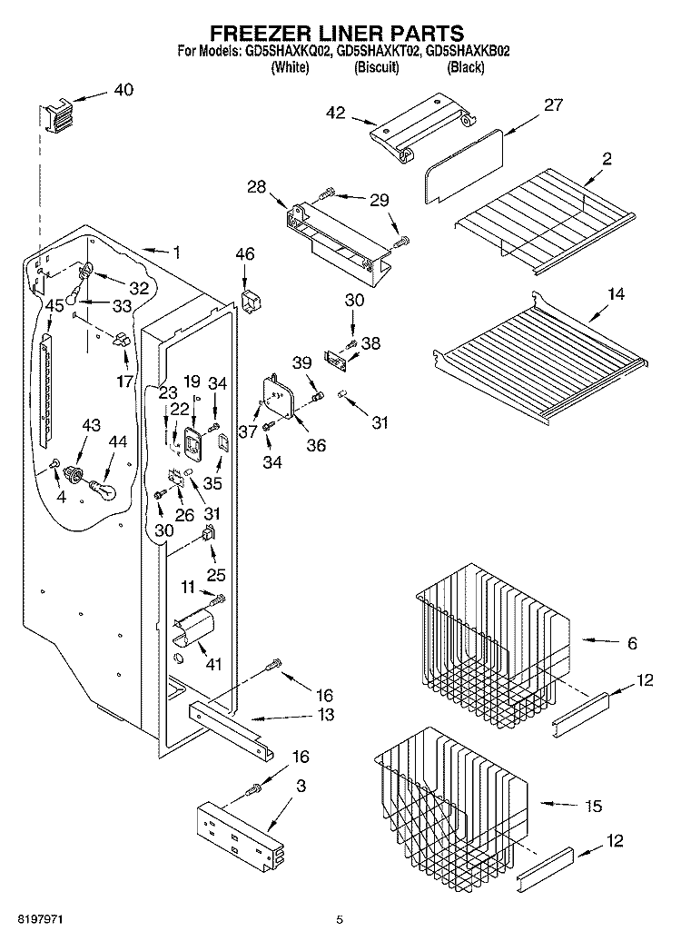 FREEZER LINER Diagram and Parts List for GD5SHAXKT02  Whirlpool Refrigerator