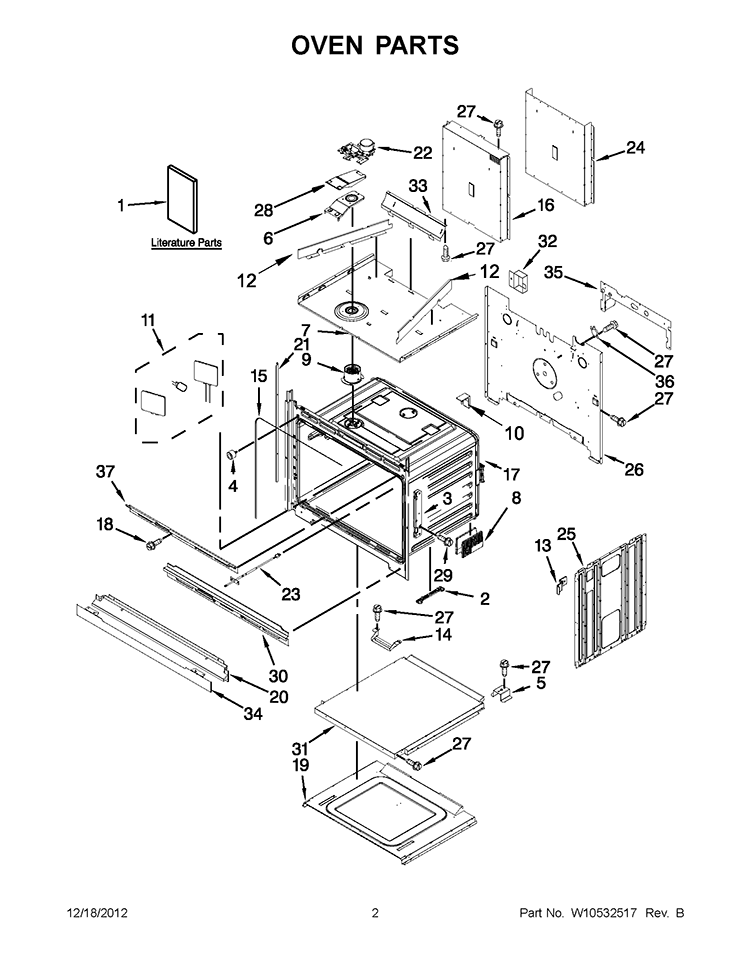 OVEN PARTS Diagram and Parts List for KEBS279BWH00  KitchenAid Wall Oven