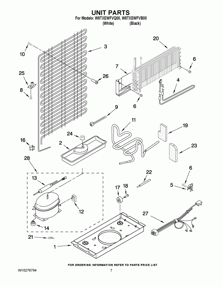 UNIT PARTS Diagram and Parts List for W8TXEWFVB00  Whirlpool Refrigerator