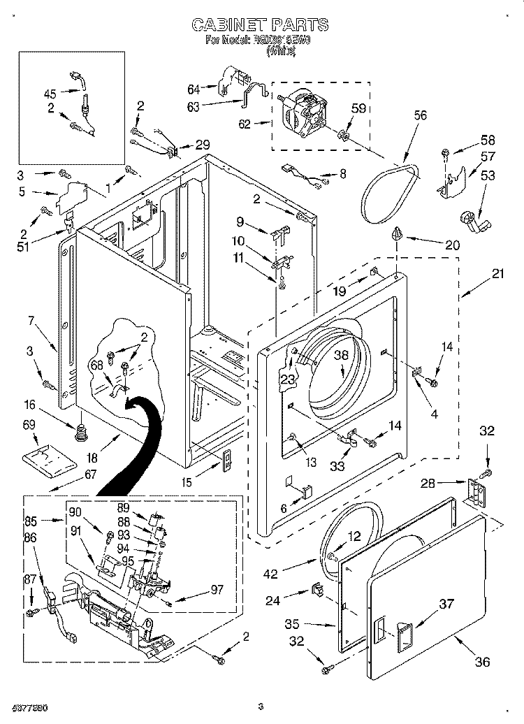 CABINET Diagram and Parts List for RGX3615EW0  Roper Dryer
