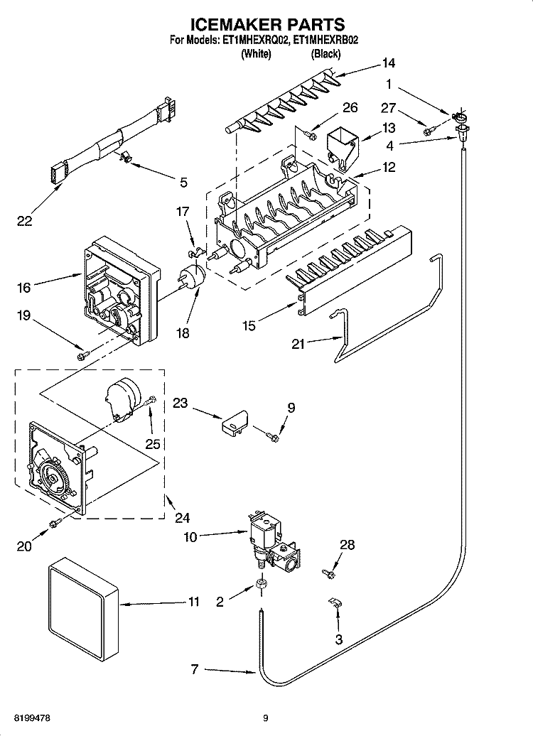 ICEMAKER PARTS Diagram and Parts List for ET1MHEXRB02  Whirlpool Refrigerator