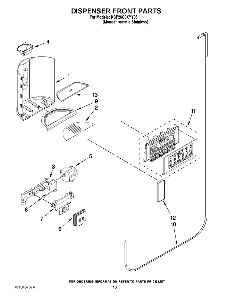 DISPENSER FRONT PARTS Diagram and Parts List for KSF26C6XYY03  KitchenAid Refrigerator