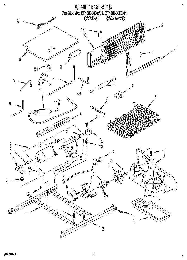 UNIT Diagram and Parts List for ET18ZKXBN01  Whirlpool Refrigerator