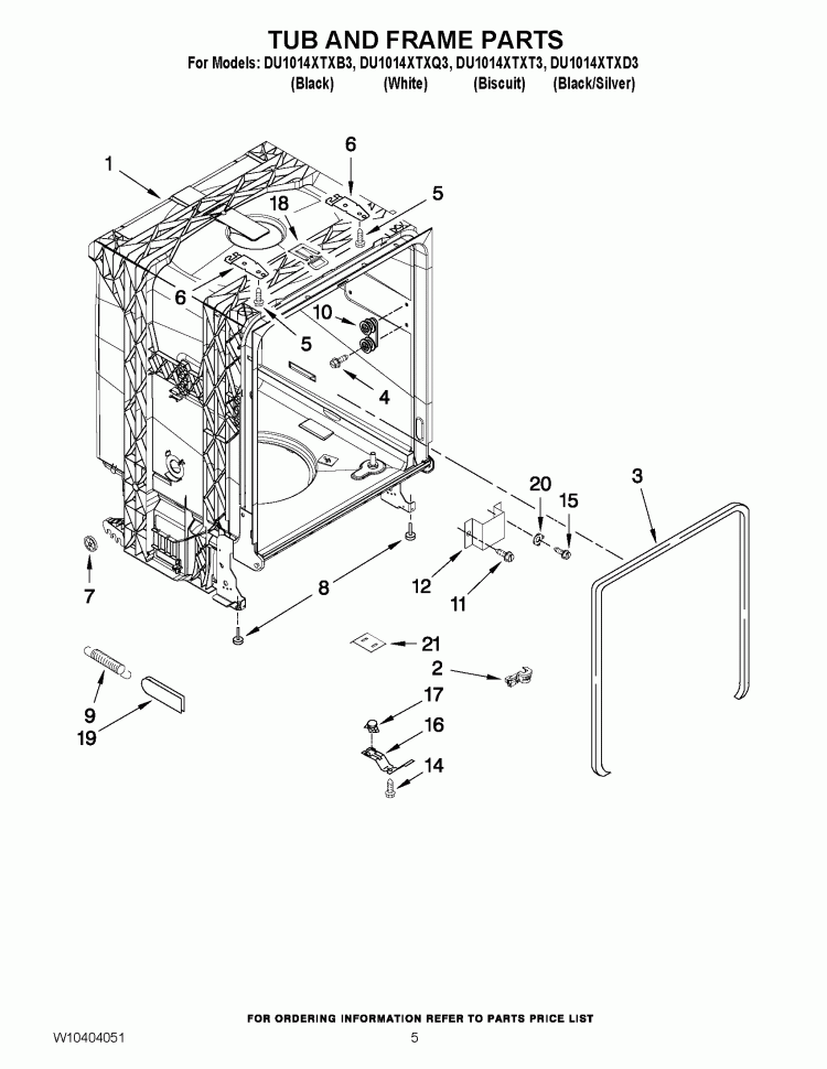 TUB AND FRAME PARTS Diagram and Parts List for DU1014XTXQ3  Whirlpool Dishwasher