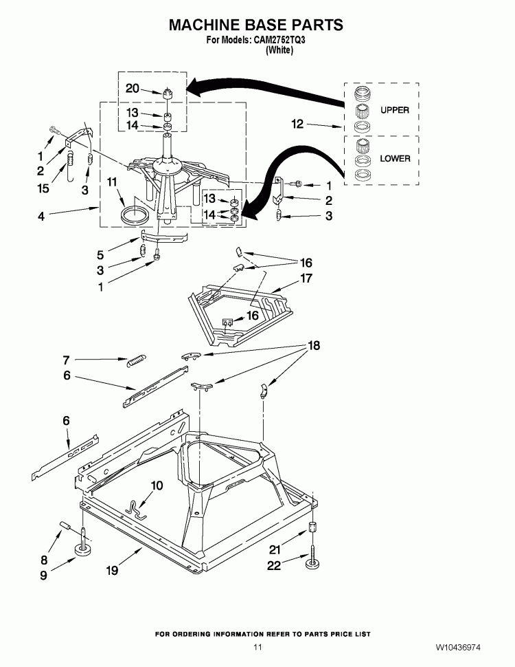 MACHINE BASE PARTS Diagram and Parts List for CAM2752TQ3  Whirlpool Washer