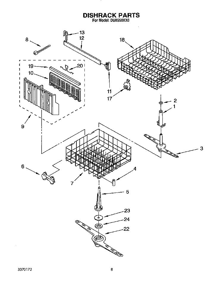 DISHRACK, LIT/OPTIONAL Diagram and Parts List for DU8550XX0  Whirlpool Dishwasher