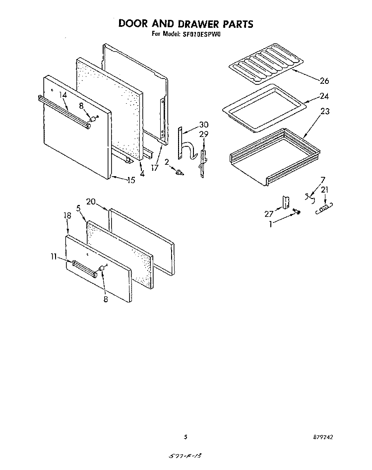 DOOR AND DRAWER Diagram and Parts List for SF010ESPW0  Whirlpool Range