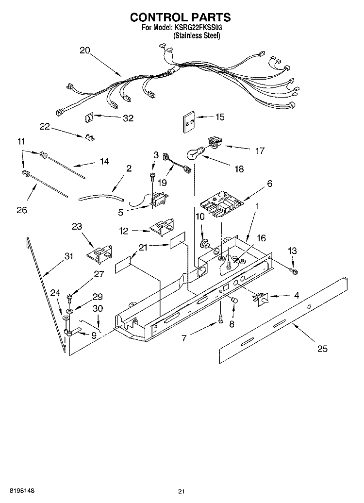 CONTROL, OPTIONAL Diagram and Parts List for KSRG22FKSS03  KitchenAid Refrigerator