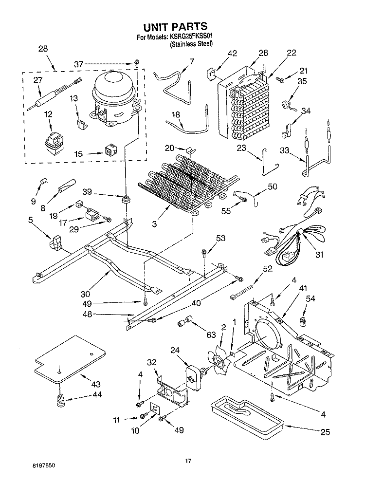 UNIT Diagram and Parts List for KSRG25FKSS01  KitchenAid Refrigerator