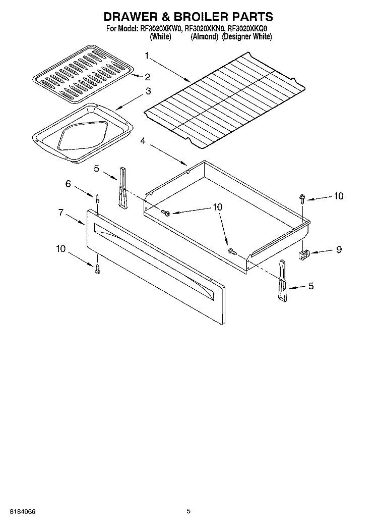 DRAWER & BROILER Diagram and Parts List for RF3020XKN0  Whirlpool Range