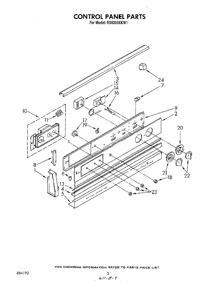 CONTROL PANEL Diagram and Parts List for RS6300XKW1  Whirlpool Range