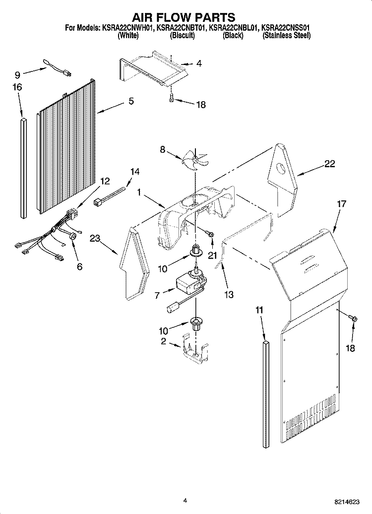 AIR FLOW PARTS Diagram and Parts List for KSRA22CNBT01  KitchenAid Refrigerator