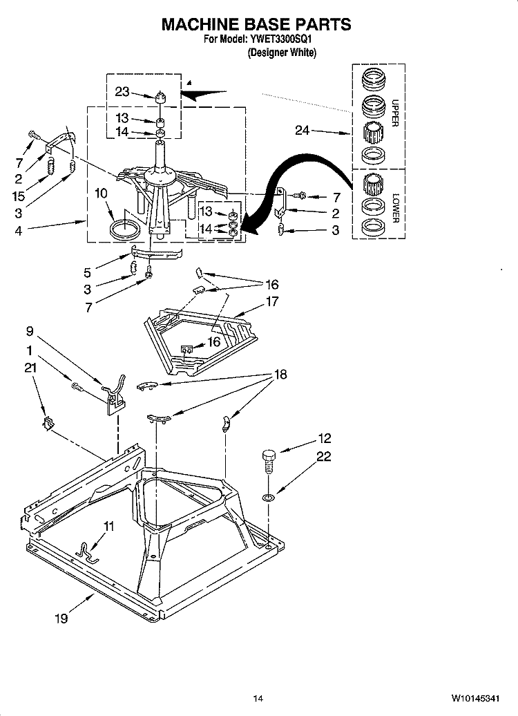 MACHINE BASE PARTS Diagram and Parts List for YWET3300SQ1  Whirlpool Washer Dryer Combo