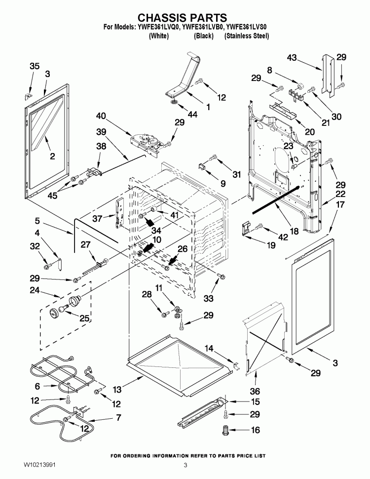 CHASSIS PARTS Diagram and Parts List for YWFE361LVB0  Whirlpool Range