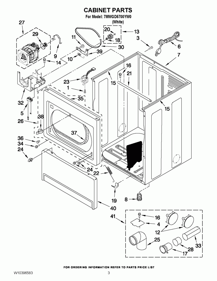CABINET PARTS Diagram and Parts List for 7MWGD5700YW0  Whirlpool Dryer
